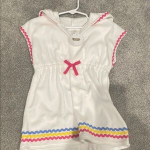 White Hooded Cover-Up with Pink Bow